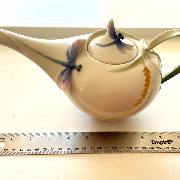 FRANZ Dragonfly Hand Painted & Signed Jan Woo Porcelain Teapot Art Nouveau NEW - Picture 16 of 16